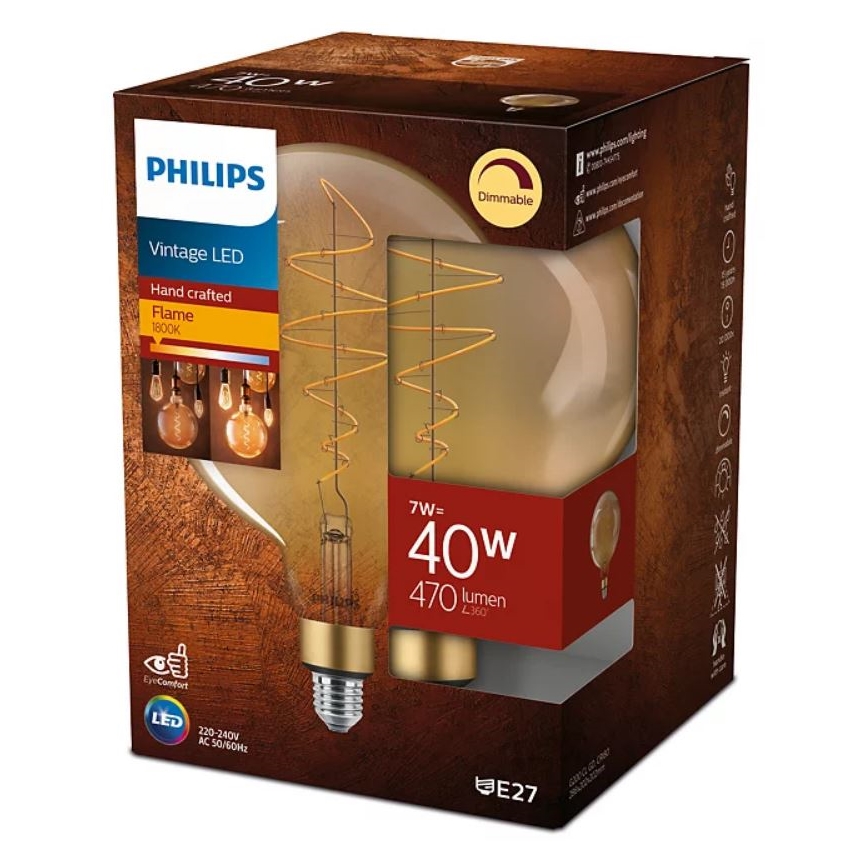 LED Димируема крушка VINTAGE Philips G200 E27/7W/230V 2000K