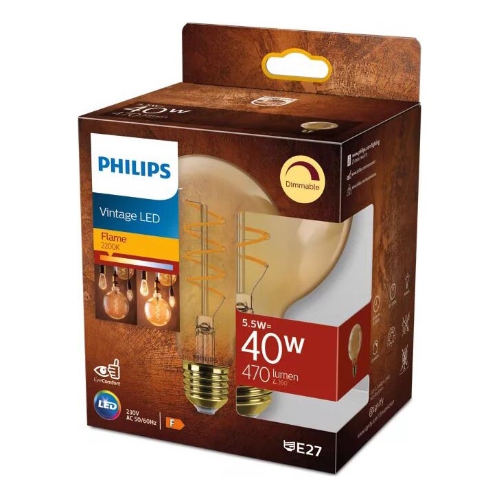 LED Димируема крушка VINTAGE Philips G95 E27/5,5W/230V 2200K
