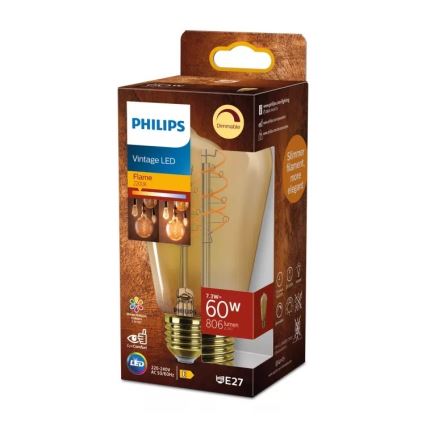 LED димируема крушка VINTAGE Philips ST64 E27/7,3W/230V 2200K CRI 90