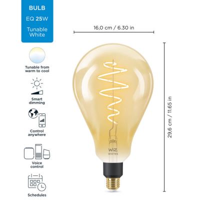 LED Димируема крушка VINTAGE FILAMENT PS160 E27/6,5W/230V 2000-5000K CRI 90 Wi-Fi -WiZ