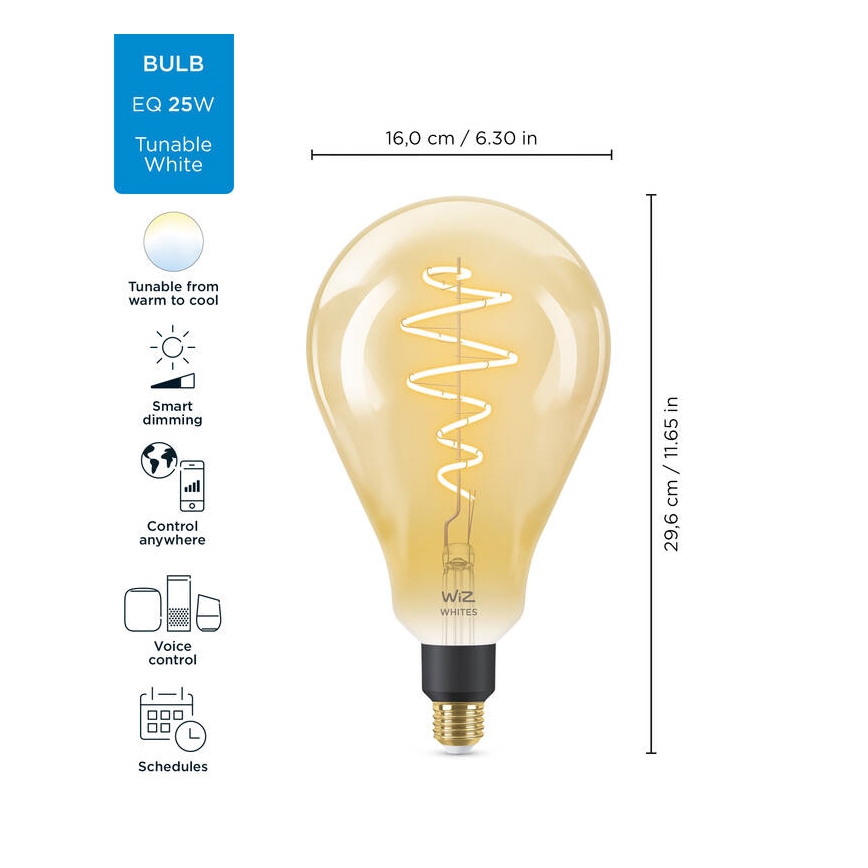 LED Димируема крушка VINTAGE FILAMENT PS160 E27/6,5W/230V 2000-5000K CRI 90 Wi-Fi -WiZ