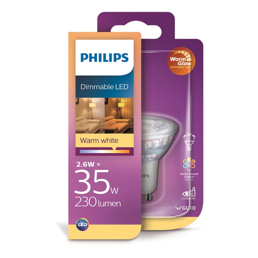 LED Димируема ккрушка Philips Warm Glow GU10/2,6W/230V 2200K-2700K