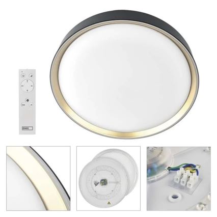 LED димируемо таванно осветително тяло ILVI LED/45W/230V 2700-6500K Ø 50 см черно/месинг + дистанционно управление