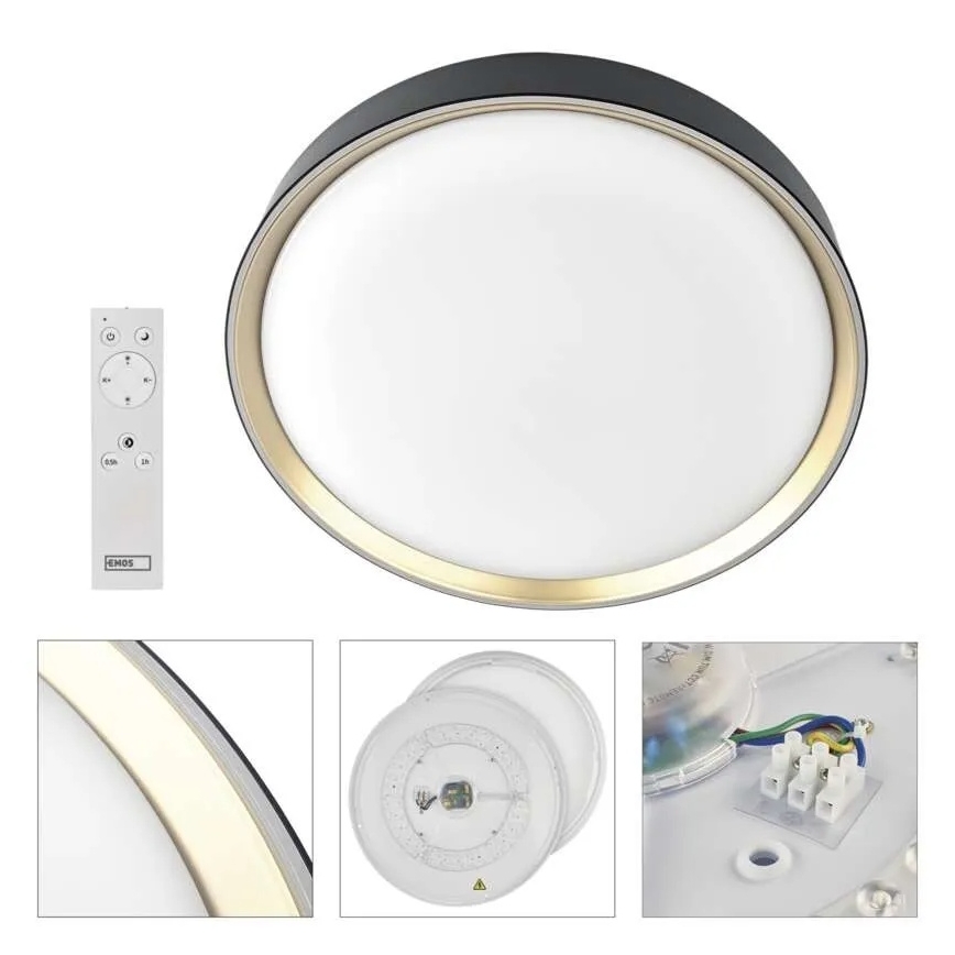 LED димируемо таванно осветително тяло ILVI LED/45W/230V 2700-6500K Ø 50 см черно/месинг + дистанционно управление