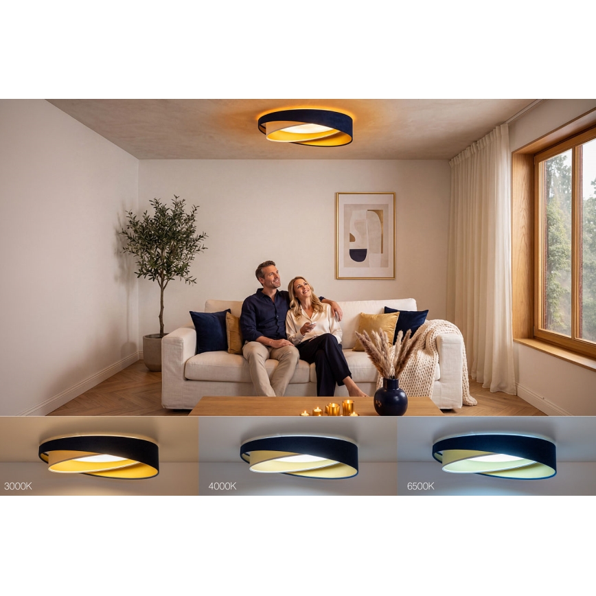 LED димируемо таванно осветително тяло SMART GALAXY MODERN LED/24W/230V 3000–6500K Ø55 см синьо/бяло/златисто + дистанционно управление