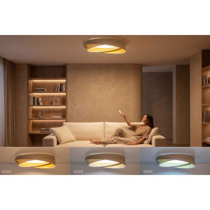 LED димируемо таванно осветително тяло SMART GALAXY MODERN LED/24W/230V 3000-6500K Ø 55 см бежово/бяло/златно + дистанционно управление