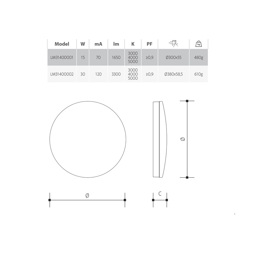 LED димируемо таванно осветително тяло за баня LED/30W/230V 3000/4000/5000K Ø 38 см IP54