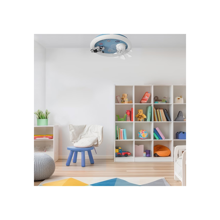 LED детско димируемо таванно осветително тяло с вентилатор LED/48W/230V 3000/4000/6000K, синьо + дистанционно управление
