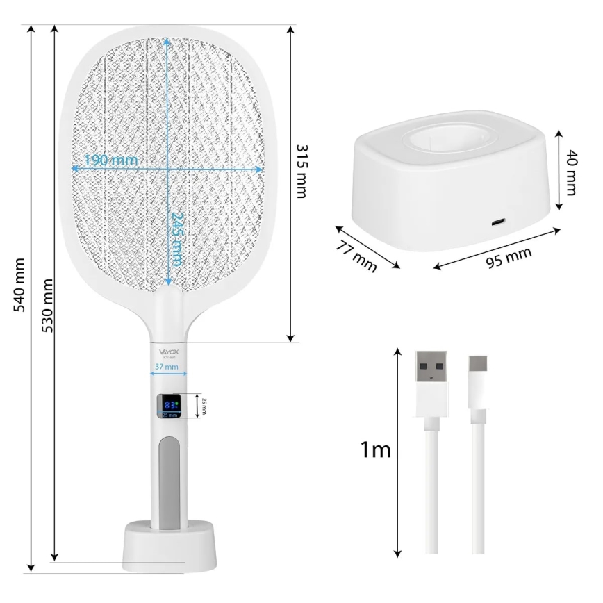 LED електрически уред за улавяне на насекоми 2 в 1 с LCD дисплей 1200 mAh/5V бял