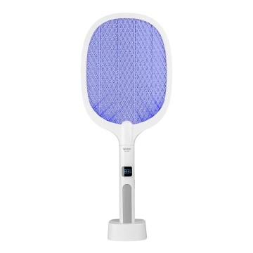 LED електрически уред за улавяне на насекоми 2 в 1 с LCD дисплей 1200 mAh/5V бял