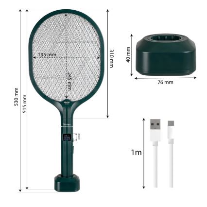 LED Електрически капан за насекоми 2в1 с LCD дисплей 1200 mAh/5V зелен