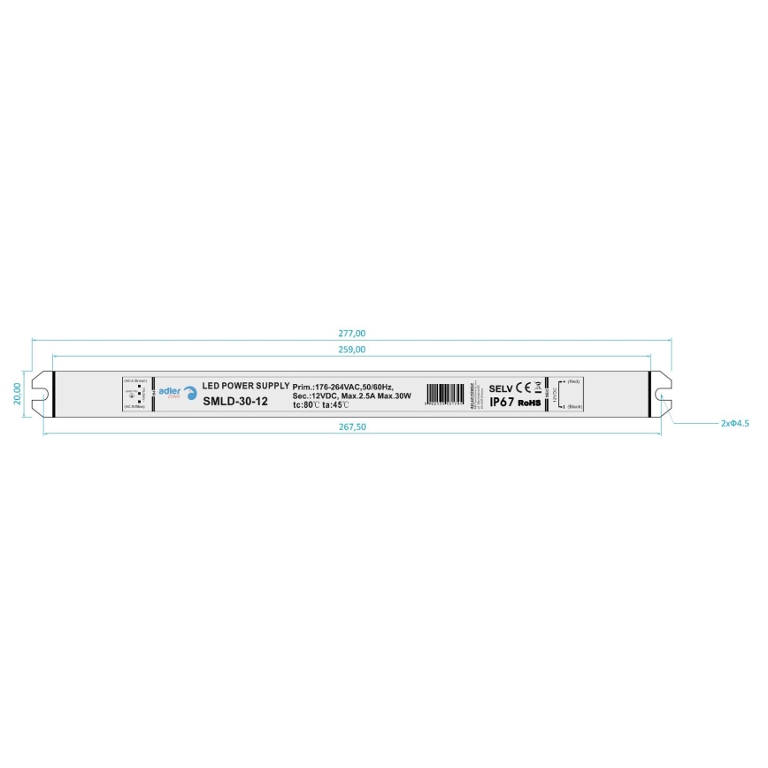 LED Електронен трансформатор DRIVER 30W/230V/12V IP67