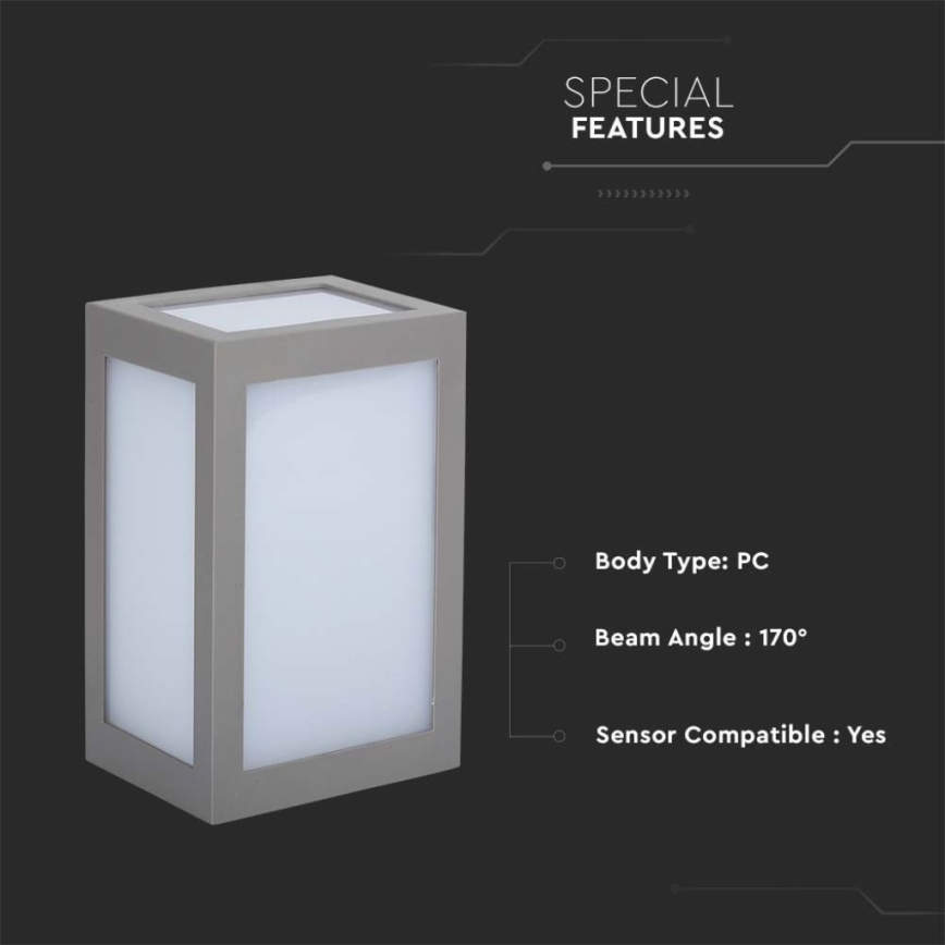 LED Екстериорен аплик LED/12W/230V 4000K IP65 сив