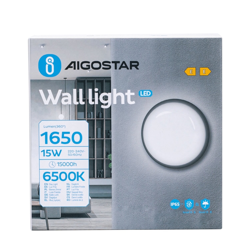 LED Екстериорен аплик LED/15W/230V 6500K Ø 15,5 см черен IP65