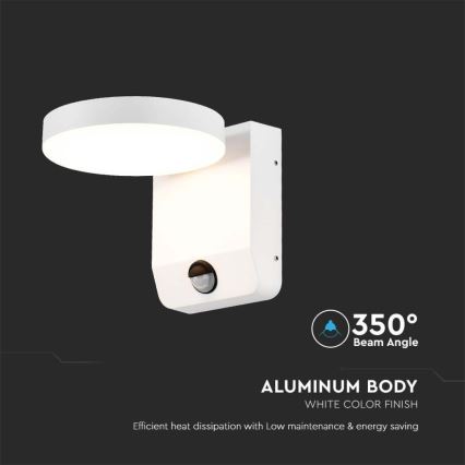 LED Екстериорна подвижна лампа за стена със сензор LED/17W/230V IP65 4000K бял
