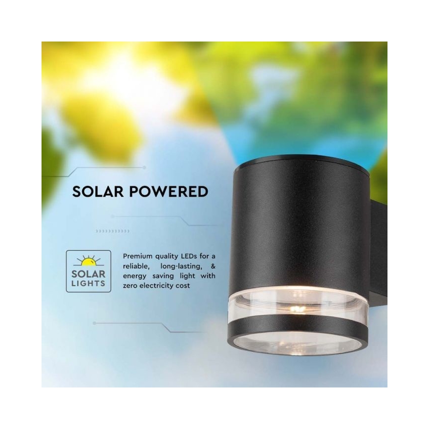 LED Екстериорен соларен аплик LED/1W/3,7V 3000K IP54 черен