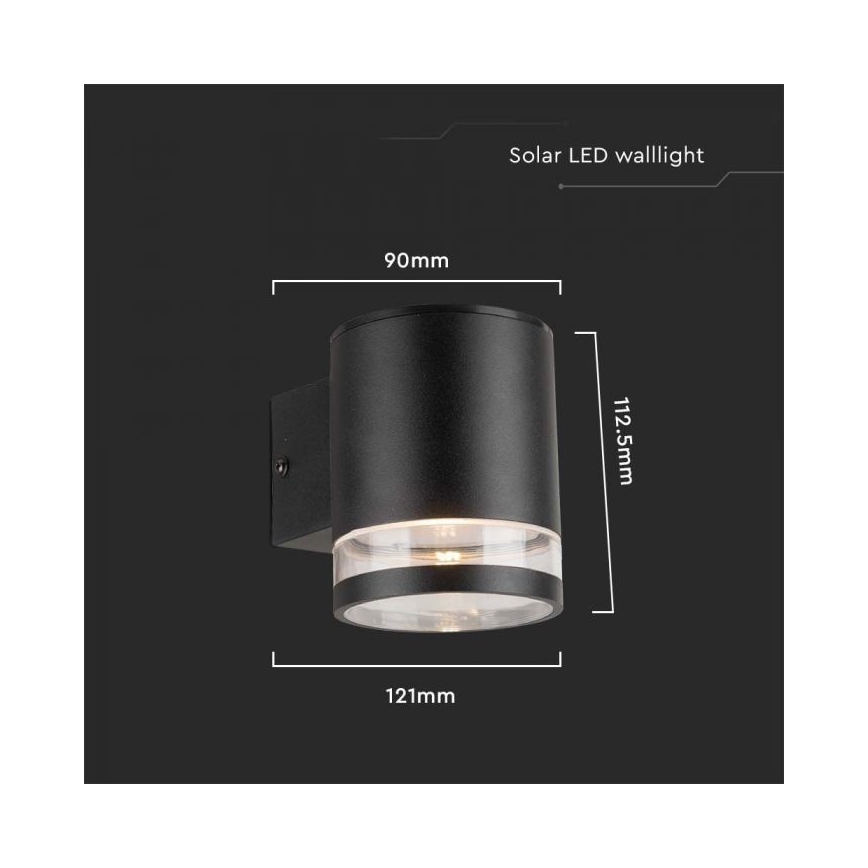 LED Екстериорен соларен аплик LED/1W/3,7V 3000K IP54 черен