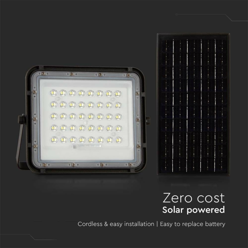 LED Екстериорен димируема соларен прожектор LED/10W/3,2V IP65 4000K 6000 mAh черен + дистанционно управление