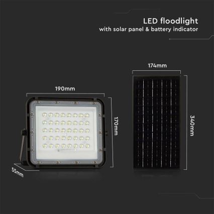 LED Екстериорен димируема соларен прожектор LED/10W/3,2V IP65 4000K 6000 mAh черен + дистанционно управление