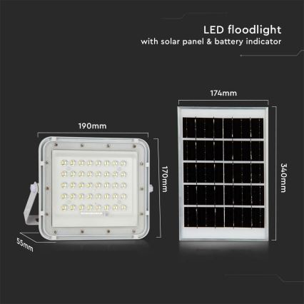 LED Екстериорен димируема соларен прожектор LED/10W/3,2V IP65 6400K 6000 mAh бял + дистанционно управление