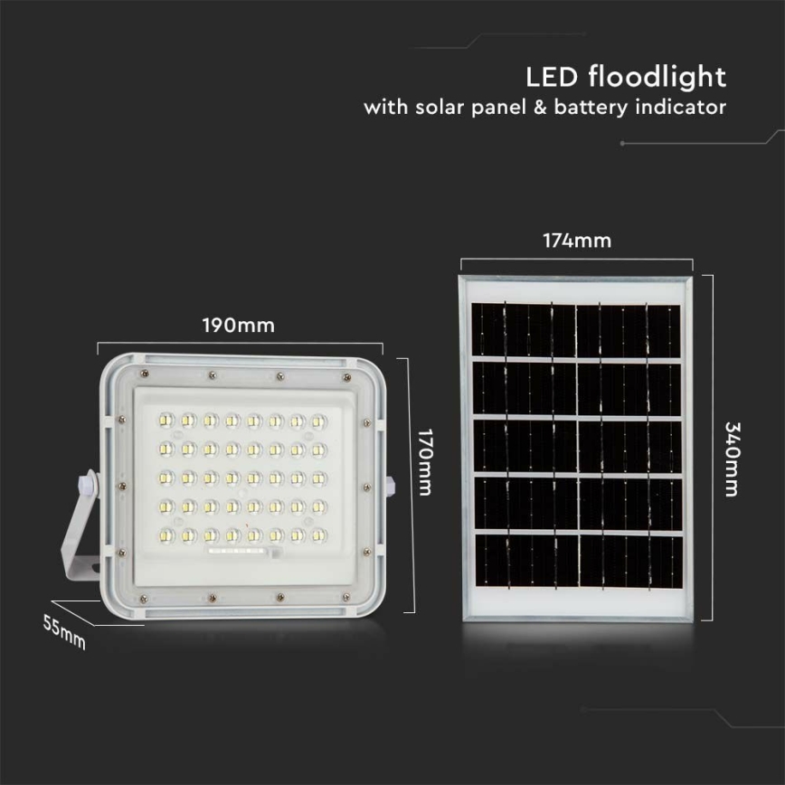 LED Екстериорен димируема соларен прожектор LED/10W/3,2V IP65 6400K 6000 mAh бял + дистанционно управление