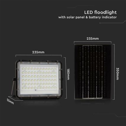 LED Екстериорен димируема соларен прожектор LED/15W/3,2V IP65 4000K 12000 mAh черен + дистанционно управление