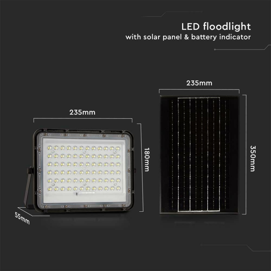 LED Екстериорен димируема соларен прожектор LED/15W/3,2V IP65 4000K 12000 mAh черен + дистанционно управление