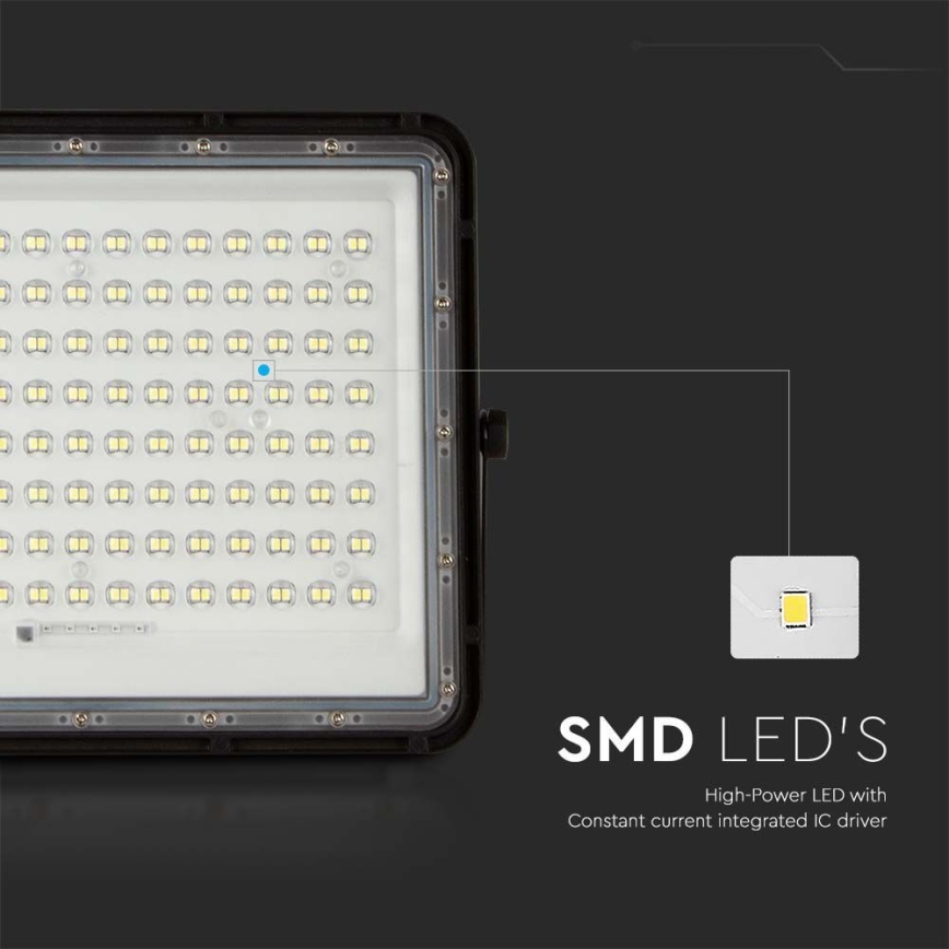 LED Екстериорен соларен прожектор LED/20W/3,2V 6400K черен IP65 + дистанционно управление