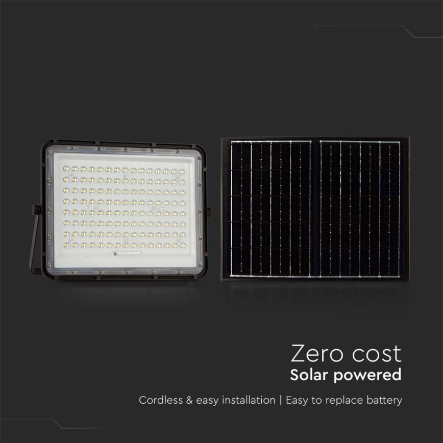LED Екстериорен соларен прожектор LED/20W/3,2V 6400K черен IP65 + дистанционно управление