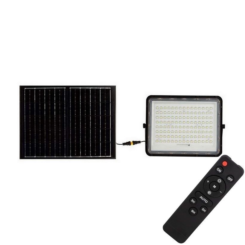 LED Екстериорен соларен прожектор LED/20W/3,2V 6400K черен IP65 + дистанционно управление