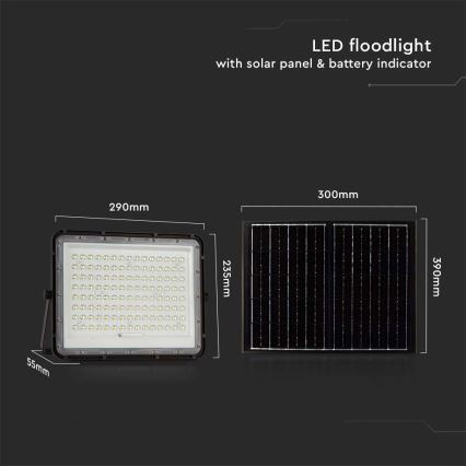 LED Екстериорен соларен прожектор LED/20W/3,2V 6400K черен IP65 + дистанционно управление