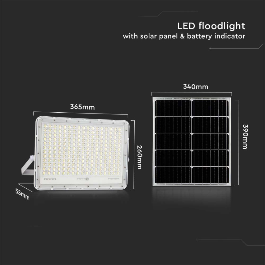 LED Екстериорен соларен прожектор LED/30W/3,2V 4000K бял IP65 + дистанционно управление