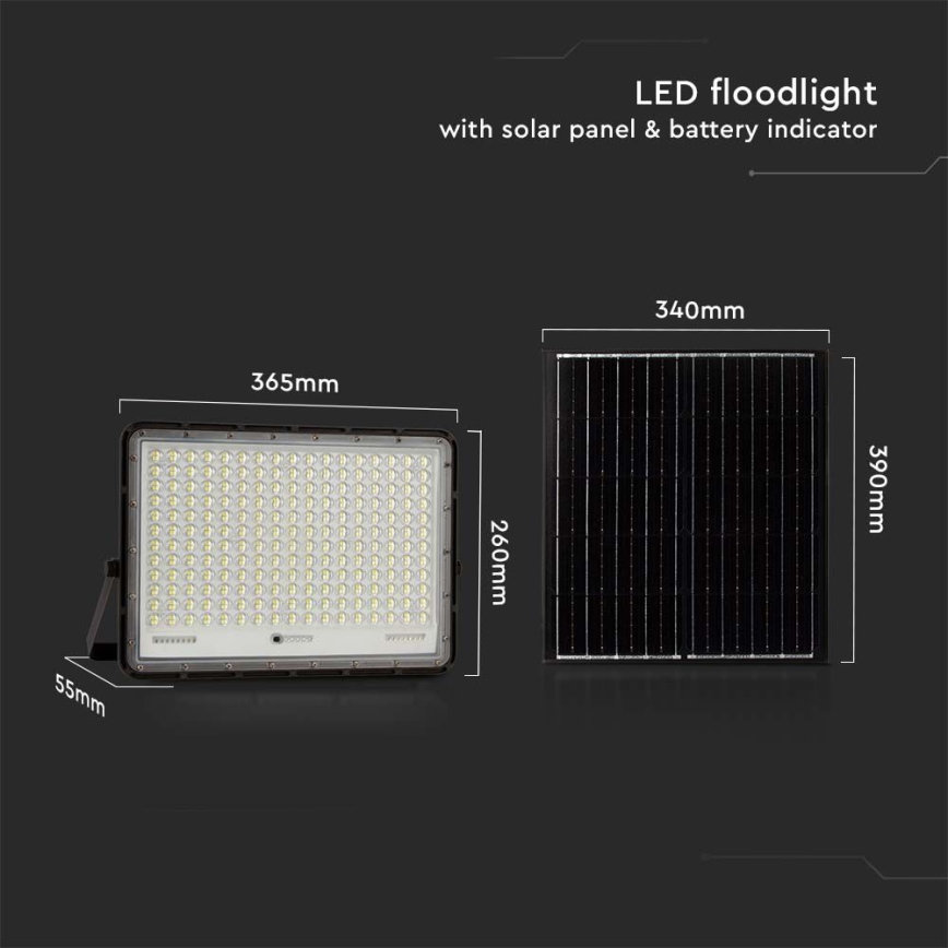 LED Екстериорен соларен прожектор LED/30W/3,2V 4000K черен IP65 + дистанционно управление