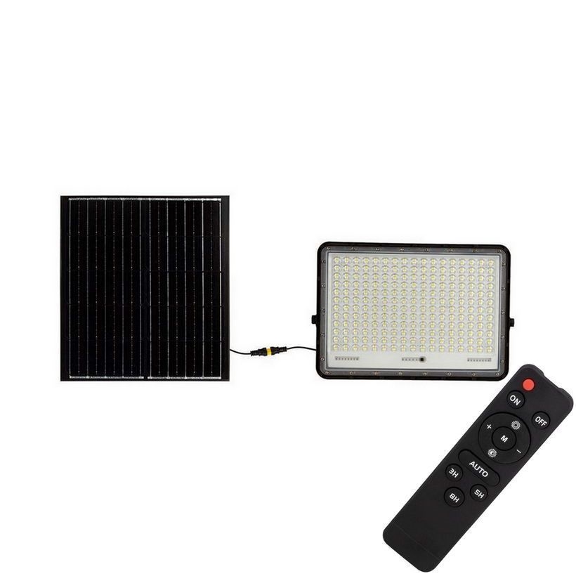 LED Екстериорен соларен прожектор LED/30W/3,2V 4000K черен IP65 + дистанционно управление