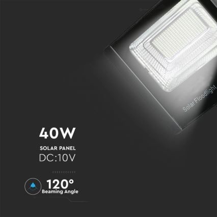 LED Екстериорен соларен прожектор LED/40W/10V IP65 6000K + дистанционно управление