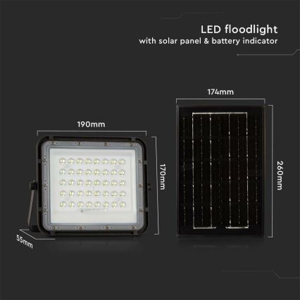 LED Екстериорен димируема соларен прожектор LED/6W/3,2V IP65 6400K 5000 mAh черен + дистанционно управление