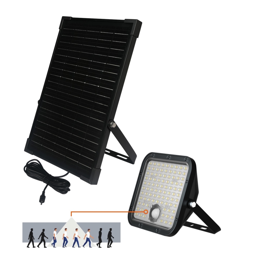 LED Екстериорен соларен прожектор със сензор LED/30W/6,4V IP65 3000/4000K + дистанционно управление