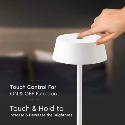 LED Екстериорна димируема сензорна акумулаторна настолна лампа LED/2W/5V 4400 mAh IP54 бяла