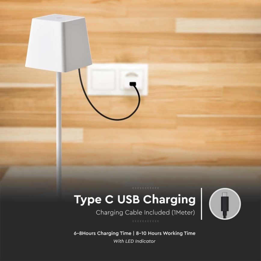 LED Екстериорна димируема сензорна акумулаторна настолна лампа LED/2W/5V 4400 mAh IP54 бяла