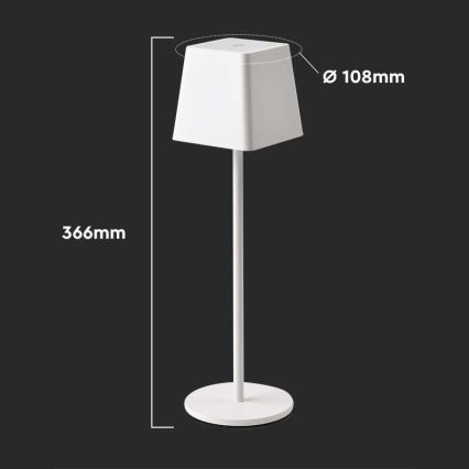 LED Екстериорна димируема сензорна акумулаторна настолна лампа LED/2W/5V 4400 mAh IP54 бяла