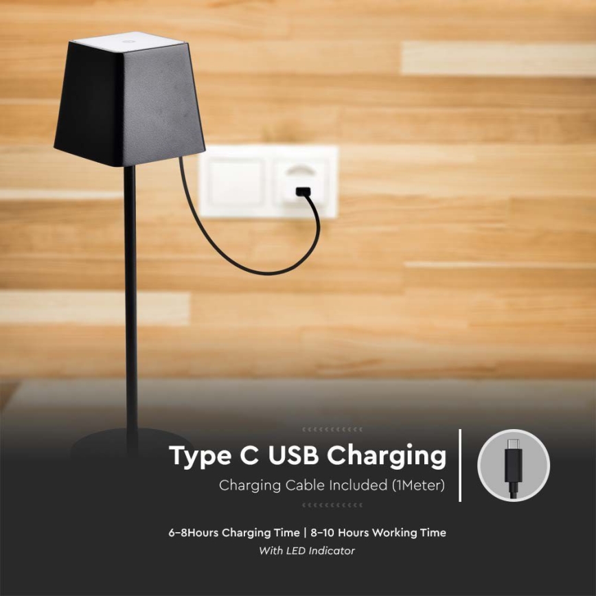 LED Екстериорна димируема сензорна акумулаторна настолна лампа LED/2W/5V 4400 mAh IP54 черна