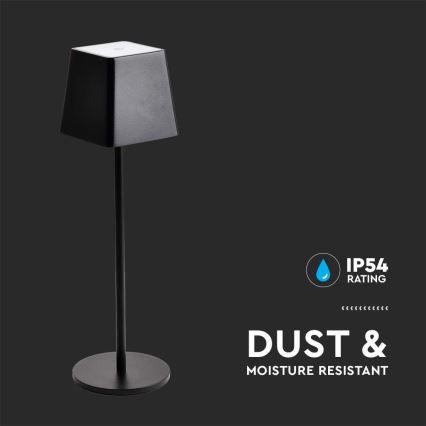 LED Екстериорна димируема сензорна акумулаторна настолна лампа LED/2W/5V 4400 mAh IP54 черна
