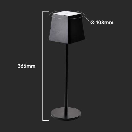 LED Екстериорна димируема сензорна акумулаторна настолна лампа LED/2W/5V 4400 mAh IP54 черна