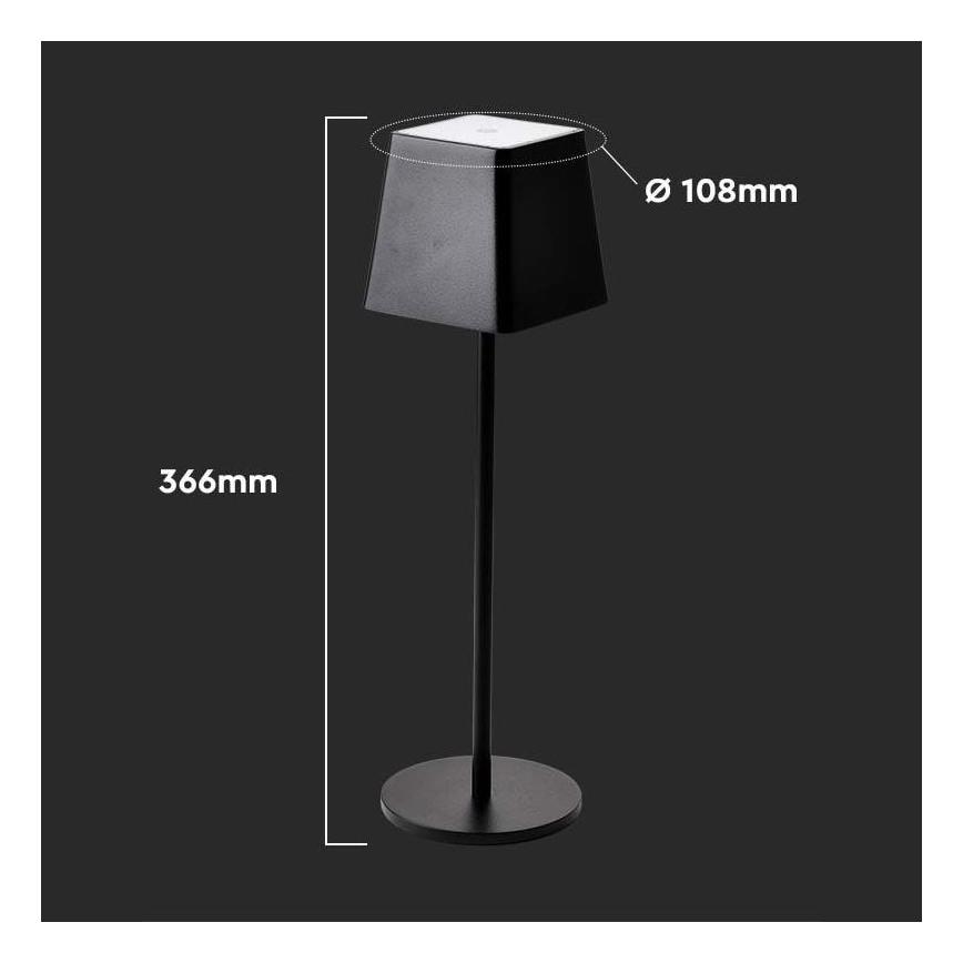LED Екстериорна димируема сензорна акумулаторна настолна лампа LED/2W/5V 4400 mAh IP54 черна