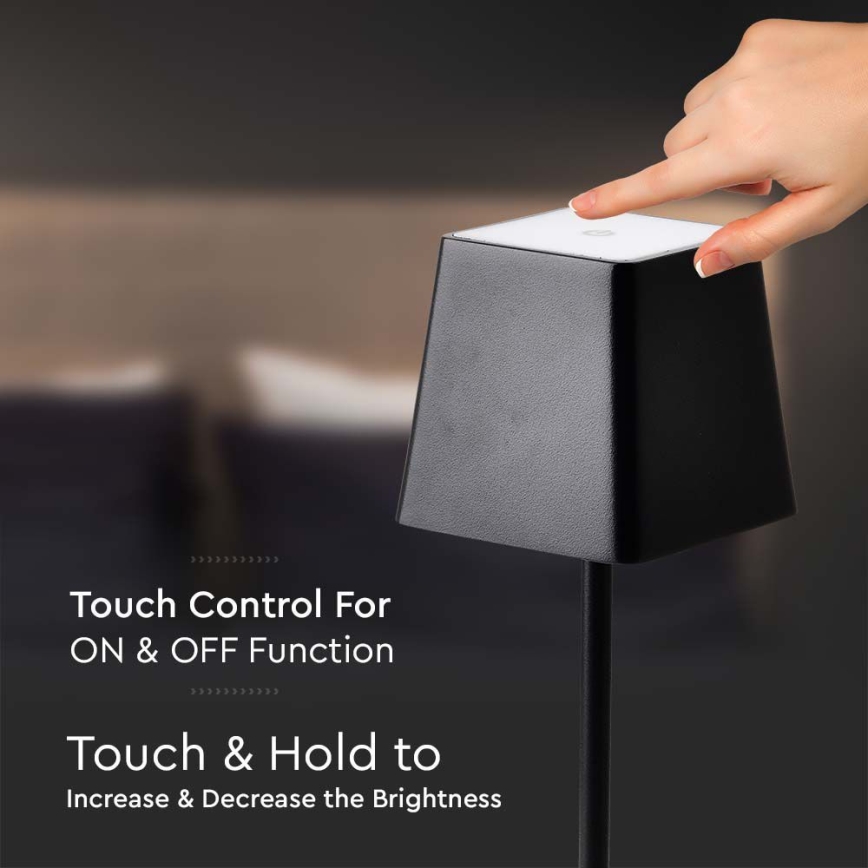 LED Екстериорна димируема сензорна акумулаторна настолна лампа LED/2W/5V 4400 mAh IP54 черна
