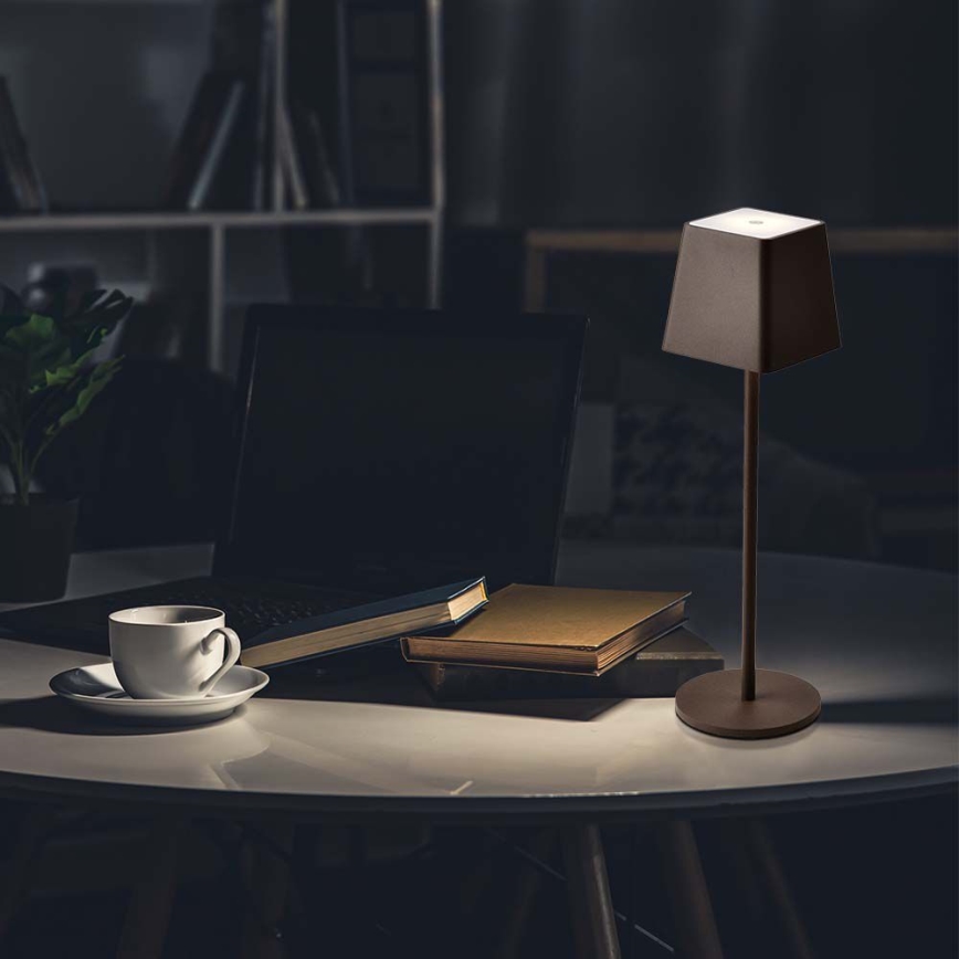 LED Екстериорна димируема сензорна акумулаторна настолна лампа LED/2W/5V 4400 mAh IP54 кафява
