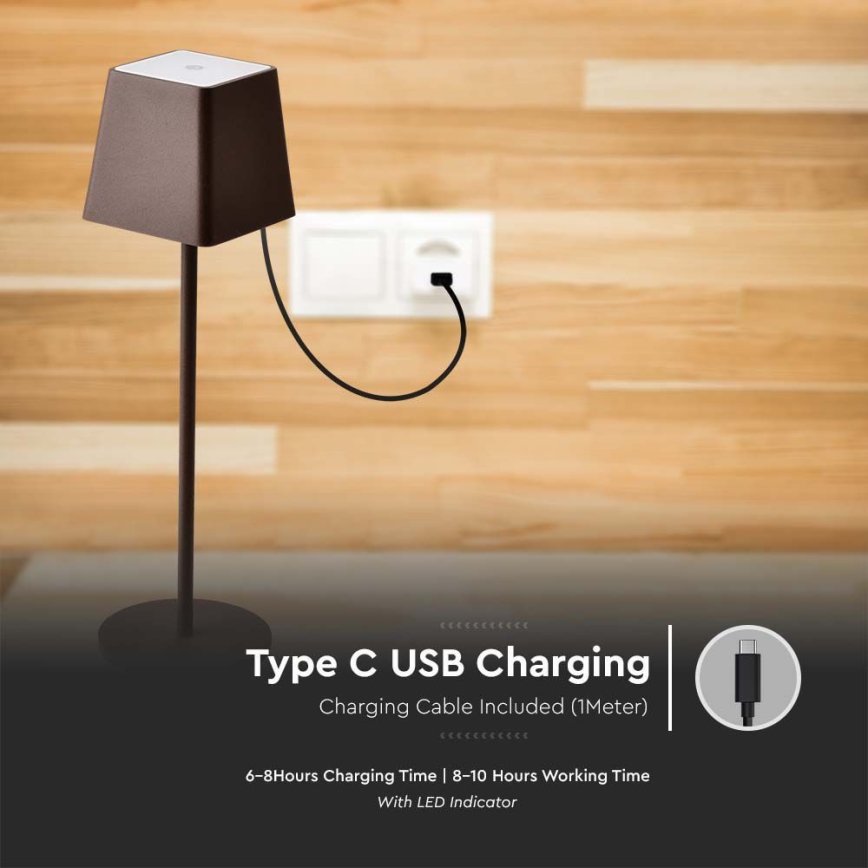 LED Екстериорна димируема сензорна акумулаторна настолна лампа LED/2W/5V 4400 mAh IP54 кафява