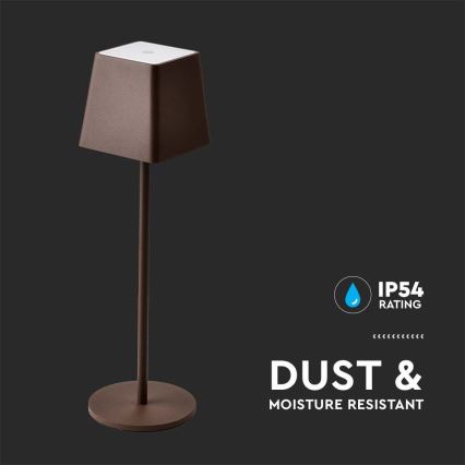 LED Екстериорна димируема сензорна акумулаторна настолна лампа LED/2W/5V 4400 mAh IP54 кафява