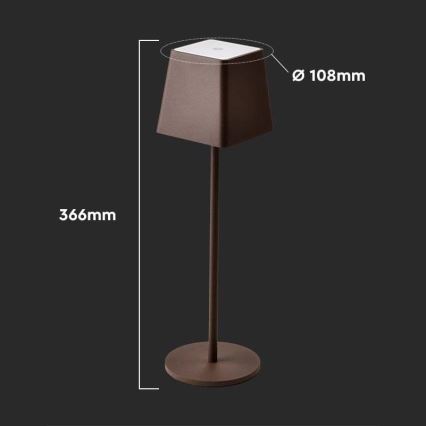 LED Екстериорна димируема сензорна акумулаторна настолна лампа LED/2W/5V 4400 mAh IP54 кафява
