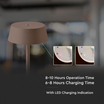 LED Екстериорна димируема сензорна акумулаторна настолна лампа LED/2W/5V 4400 mAh IP54 кафява